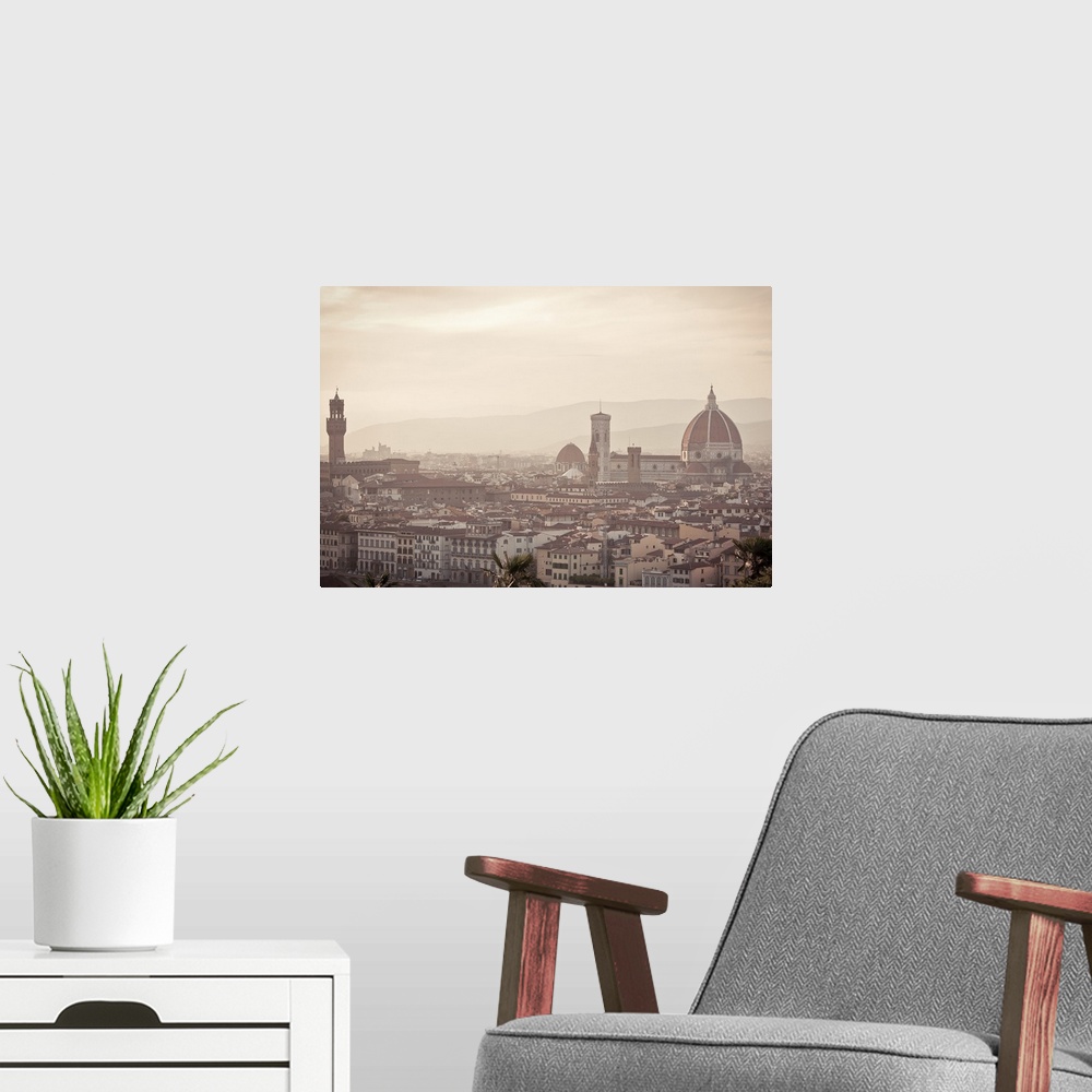 A modern room featuring View over Florence at dusk.