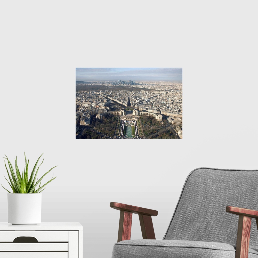 A modern room featuring View over Trocadero from top floor of Eiffel tower. France. Paris.