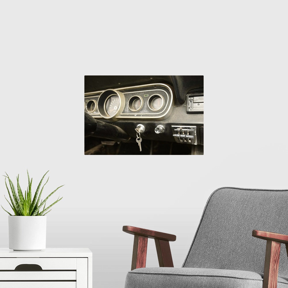 A modern room featuring vintage car dashboard