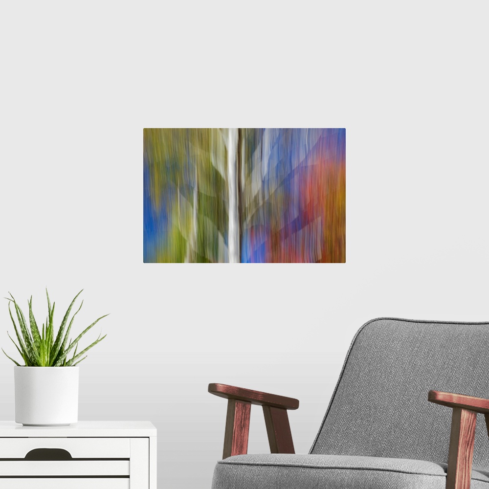A modern room featuring Woodland abstract using intentional camera movement. The Upper Peninsula is the northern of the t...