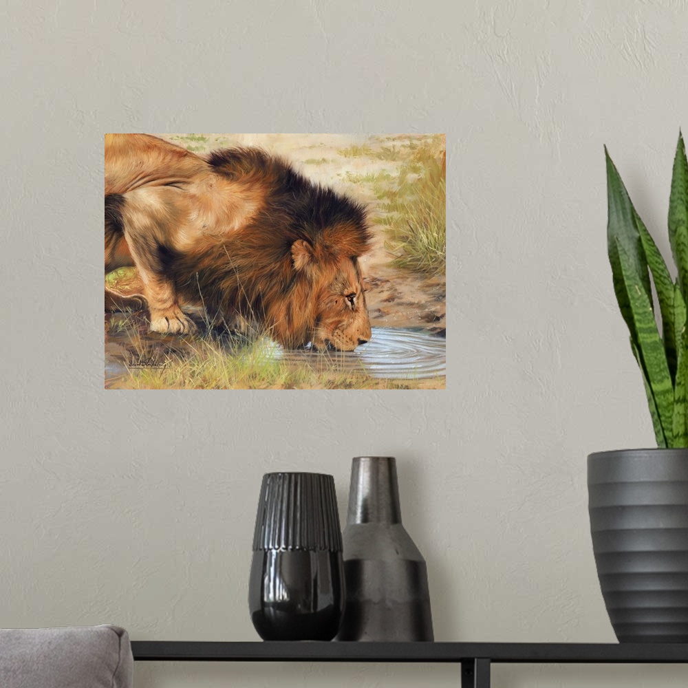 A modern room featuring Lion Drinking