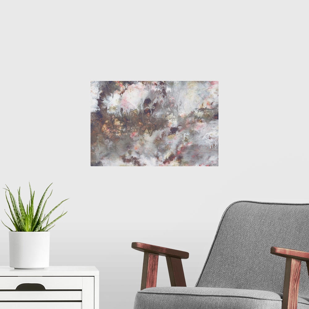 A modern room featuring A contemporary abstract of soft gentle hues.