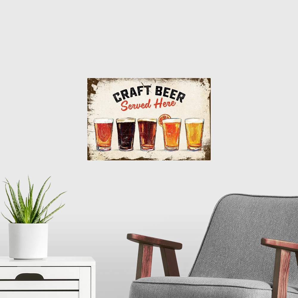 A modern room featuring Craft Beer Lineup Vintage Sign