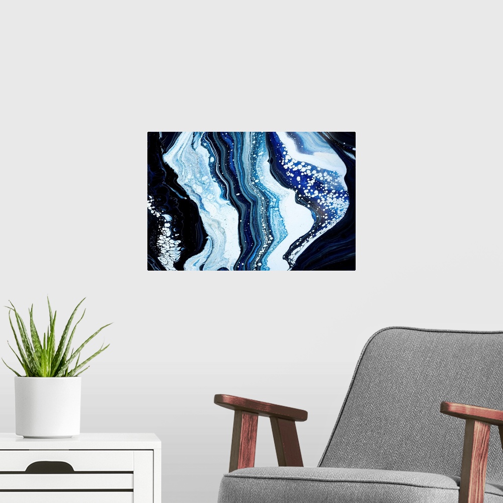 A modern room featuring White And Blue Abstract 40