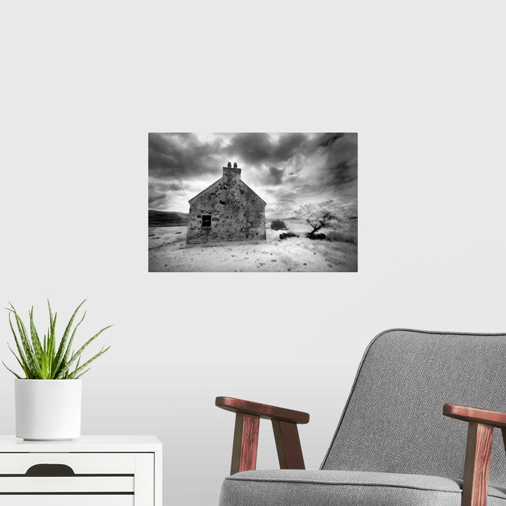 A modern room featuring Infrared image of a derelict farmhouse near Arivruach, Isle of Lewis, Hebrides, Scotland, UK