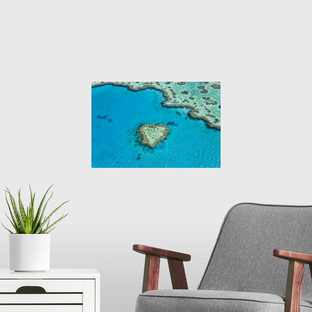 A modern room featuring Aerial view of Heart Reef, part of Great Barrier Reef, Queensland, Australia