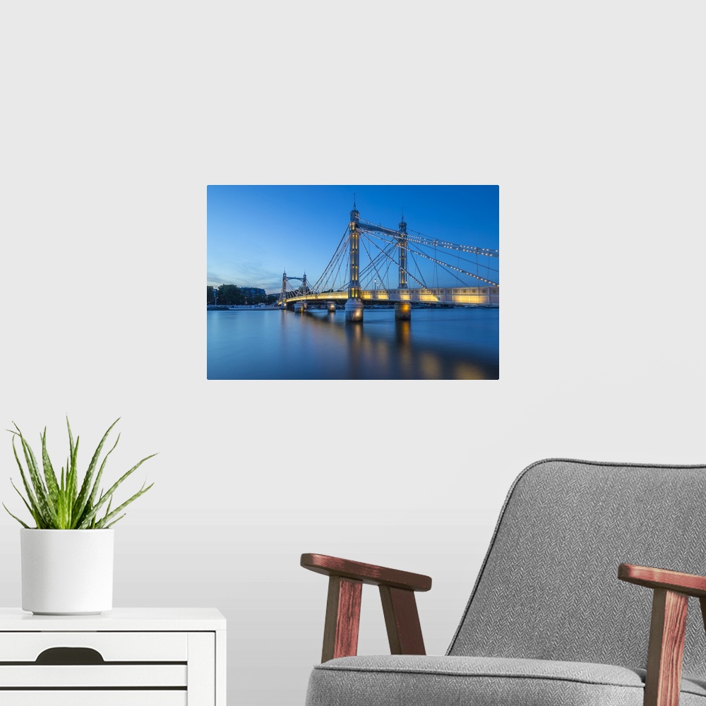 A modern room featuring Albert Bridge, River Thames, London, England, UK