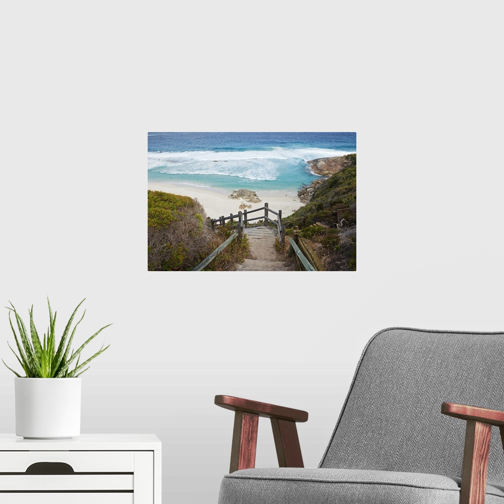 A modern room featuring Australia, Western Australia, Albany, Torndirrup National Park. Path leading down to beach at Sal...