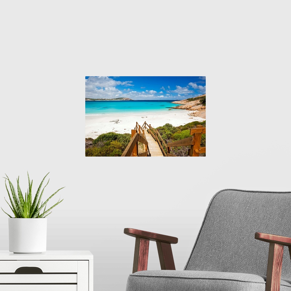 A modern room featuring Australia, Western Australia, Esperance. Boardwalk leading down to Blue Haven Beach.