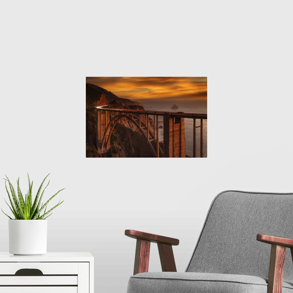 A modern room featuring Bixby Creek Bridge, Monterey, Big Sur, California, USA.