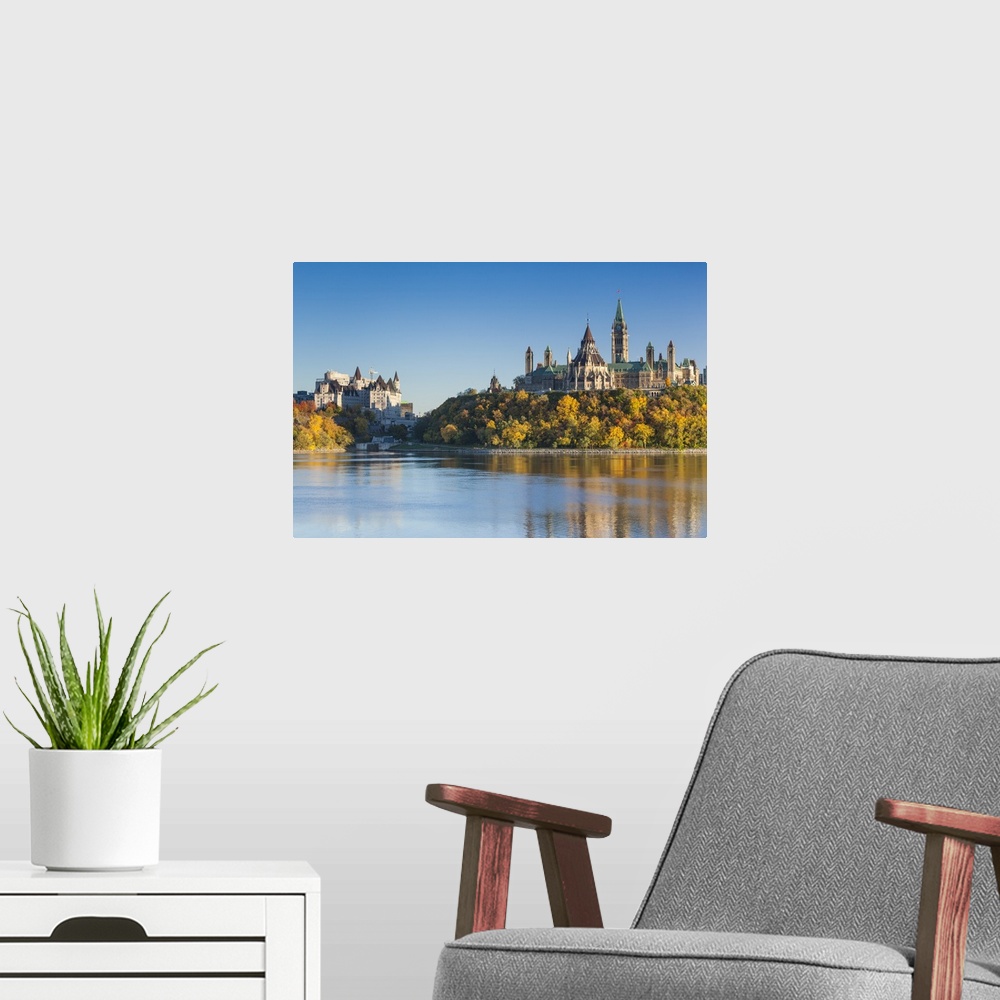 A modern room featuring Canada, Ontario, Ottowa, capital of Canada, Canadian Parliament Building, autumn, sunset