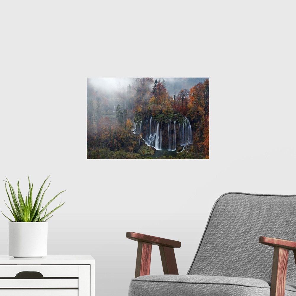 A modern room featuring Croatia, The incredible autumn colours and waterfalls of Plitvice National Park.