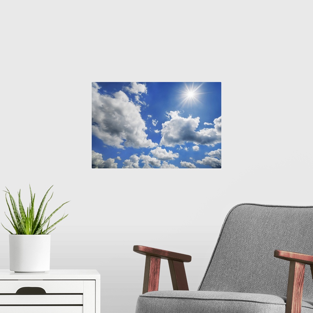 A modern room featuring Cumulonimbus cloud and sun. Germany, Bavaria, Upper Bavaria, Freising, Giggenhausen. Bavaria, Wes...