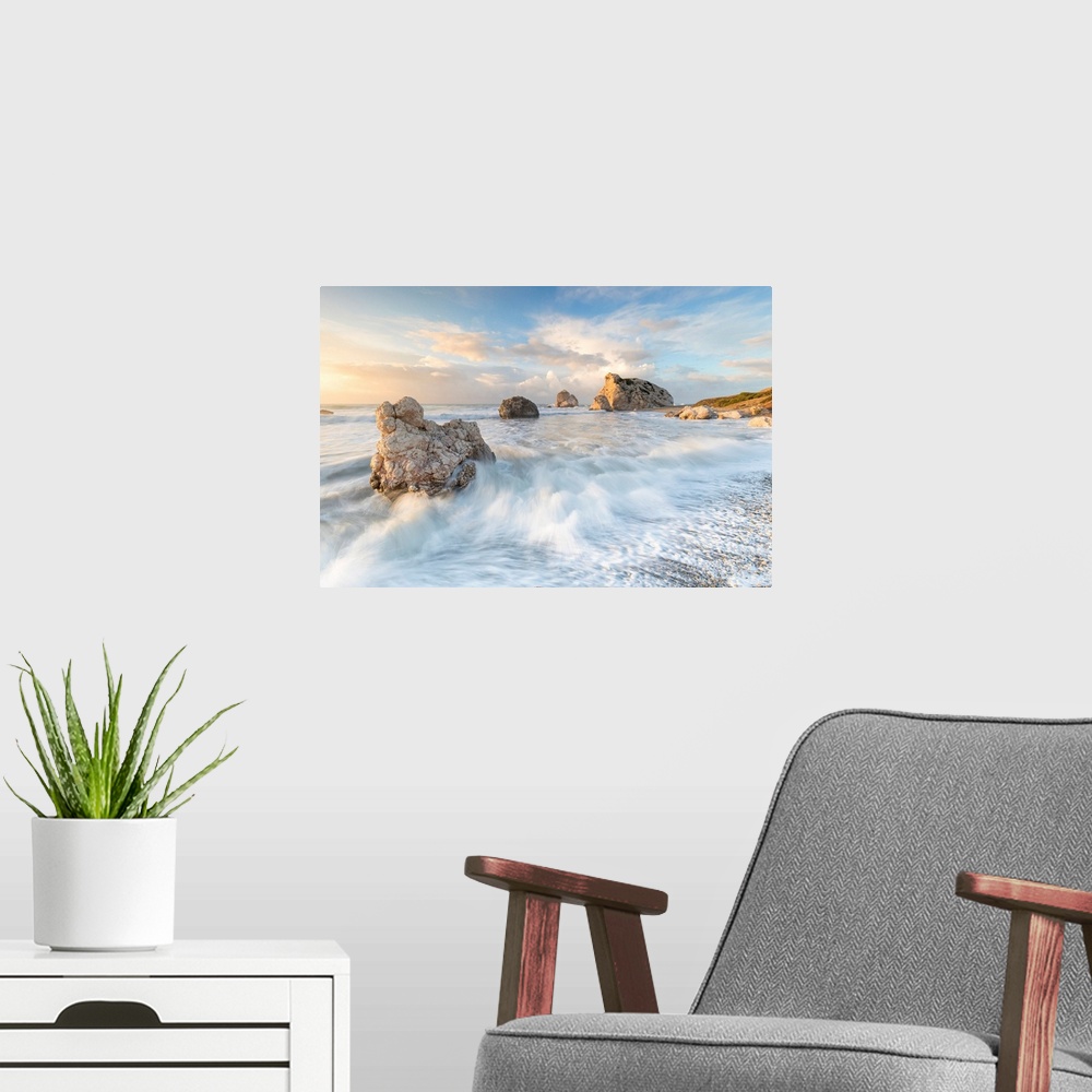 A modern room featuring Cyprus, Paphos, Petra Tou Romiou Also Known As Aphrodite's Rock At Sunrise
