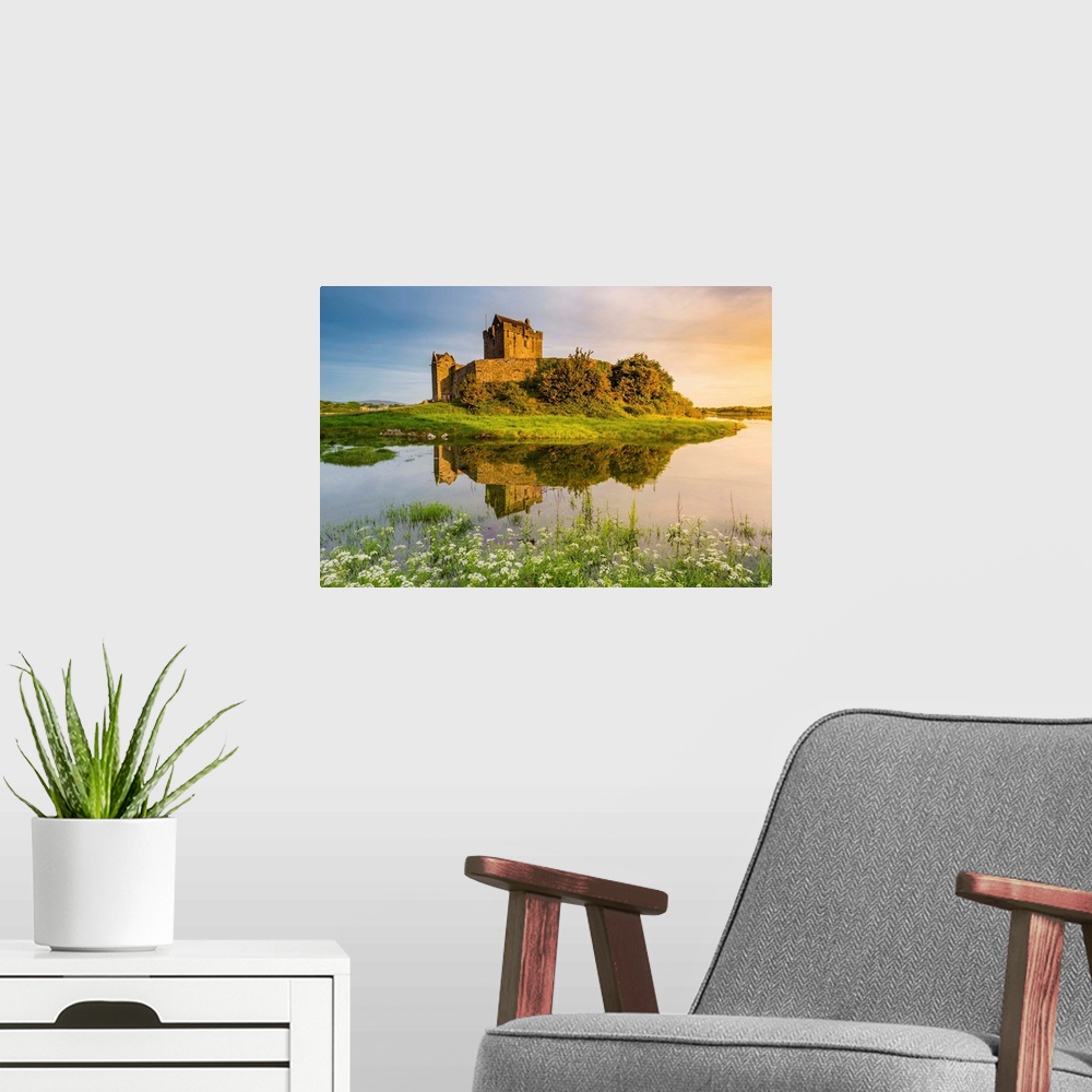 A modern room featuring Dunguaire Castle, County Galway, Connacht province, Republic of Ireland, Europe.