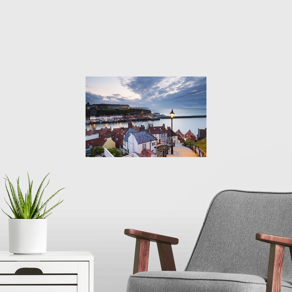 A modern room featuring United Kingdom, England, North Yorkshire, Whitby. The harbour and 199 Steps.