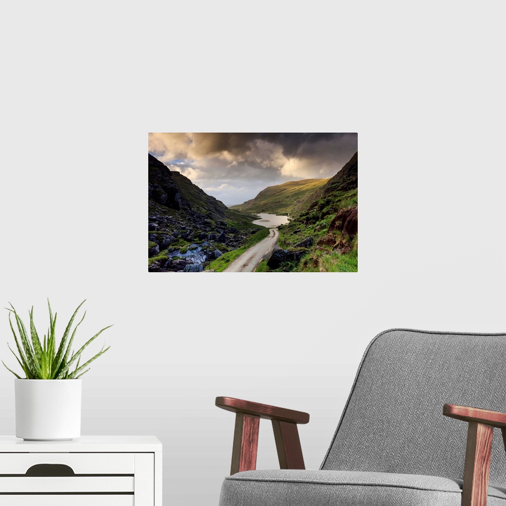 A modern room featuring Europe, Ireland, ring of Kerry, Gap of Dunloe at sunset