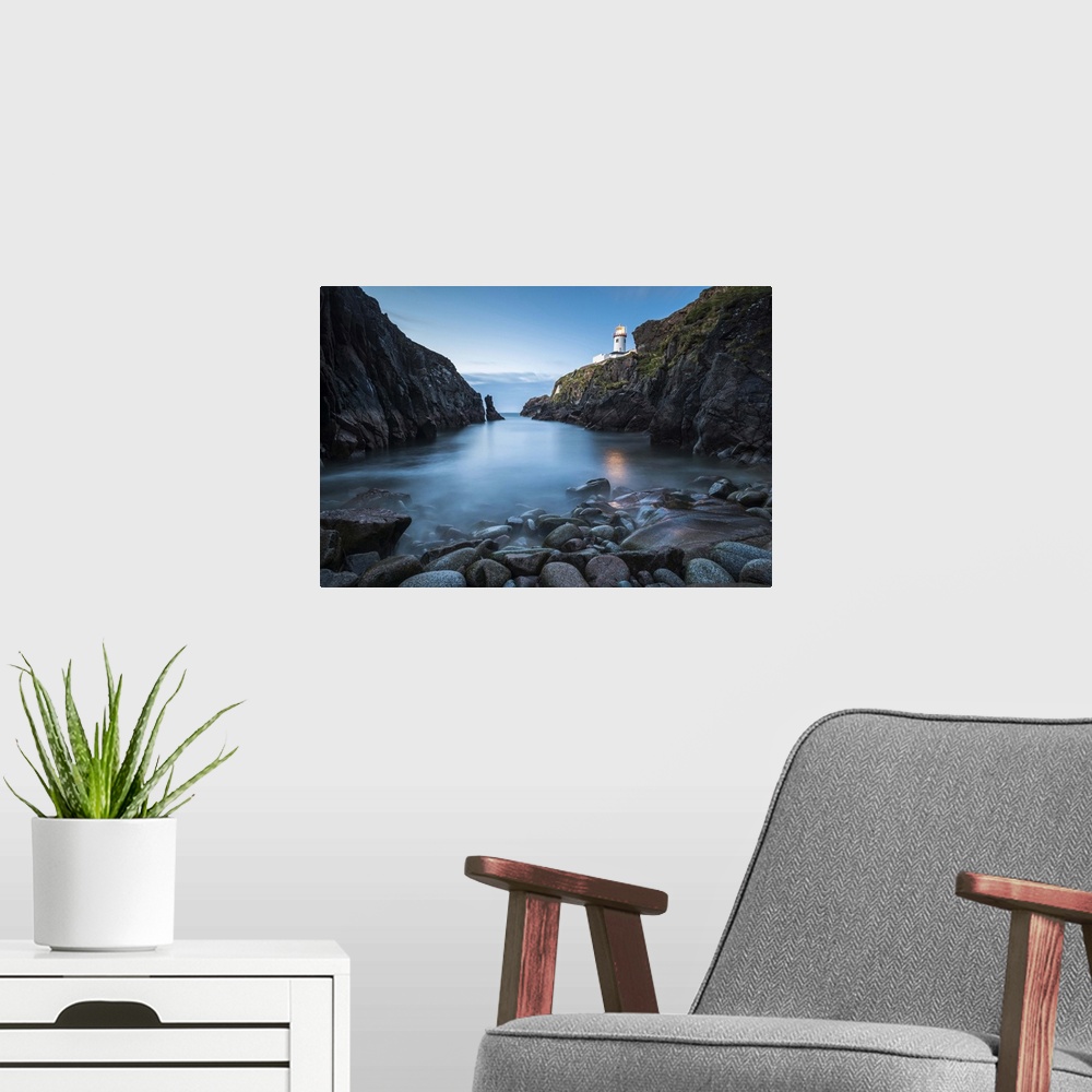 A modern room featuring Fanad Head (Fanaid) lighthouse, County Donegal, Ulster region, Ireland, Europe. View of the light...