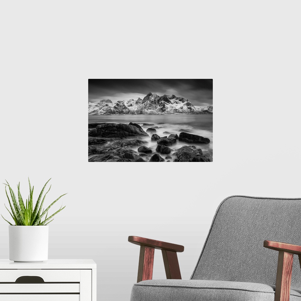 A modern room featuring Flakstad, Lofoten Islands, Norway