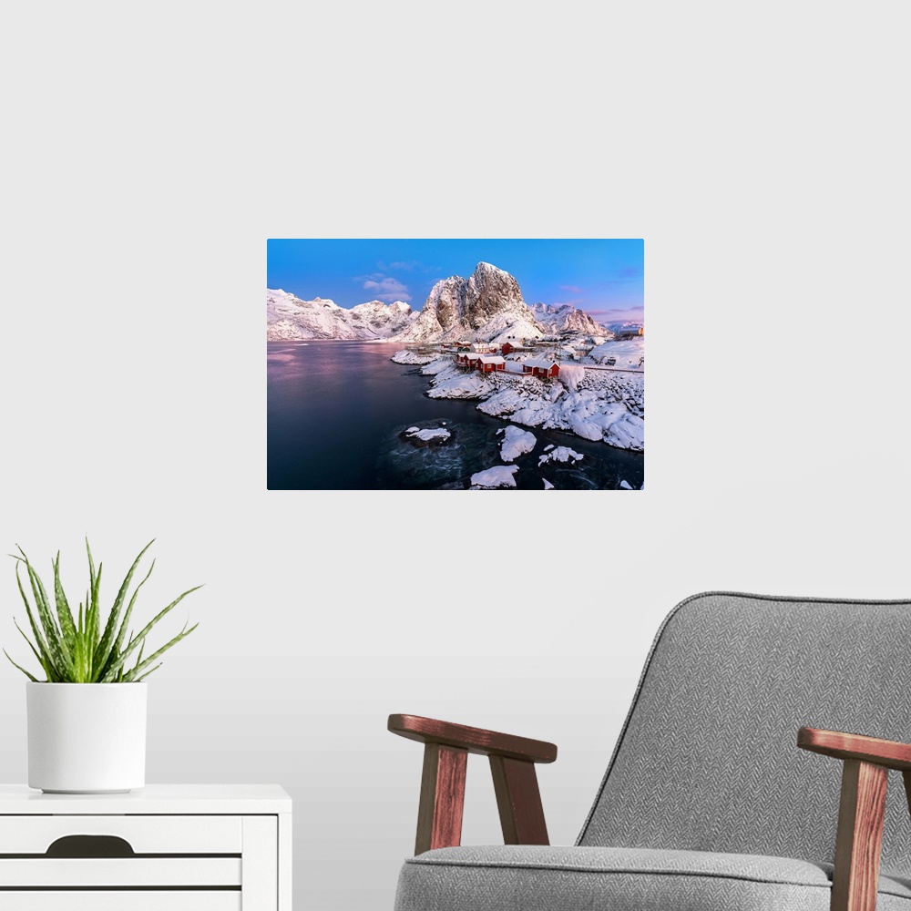 A modern room featuring Hamnoy, Lofoten Islands, Norway.