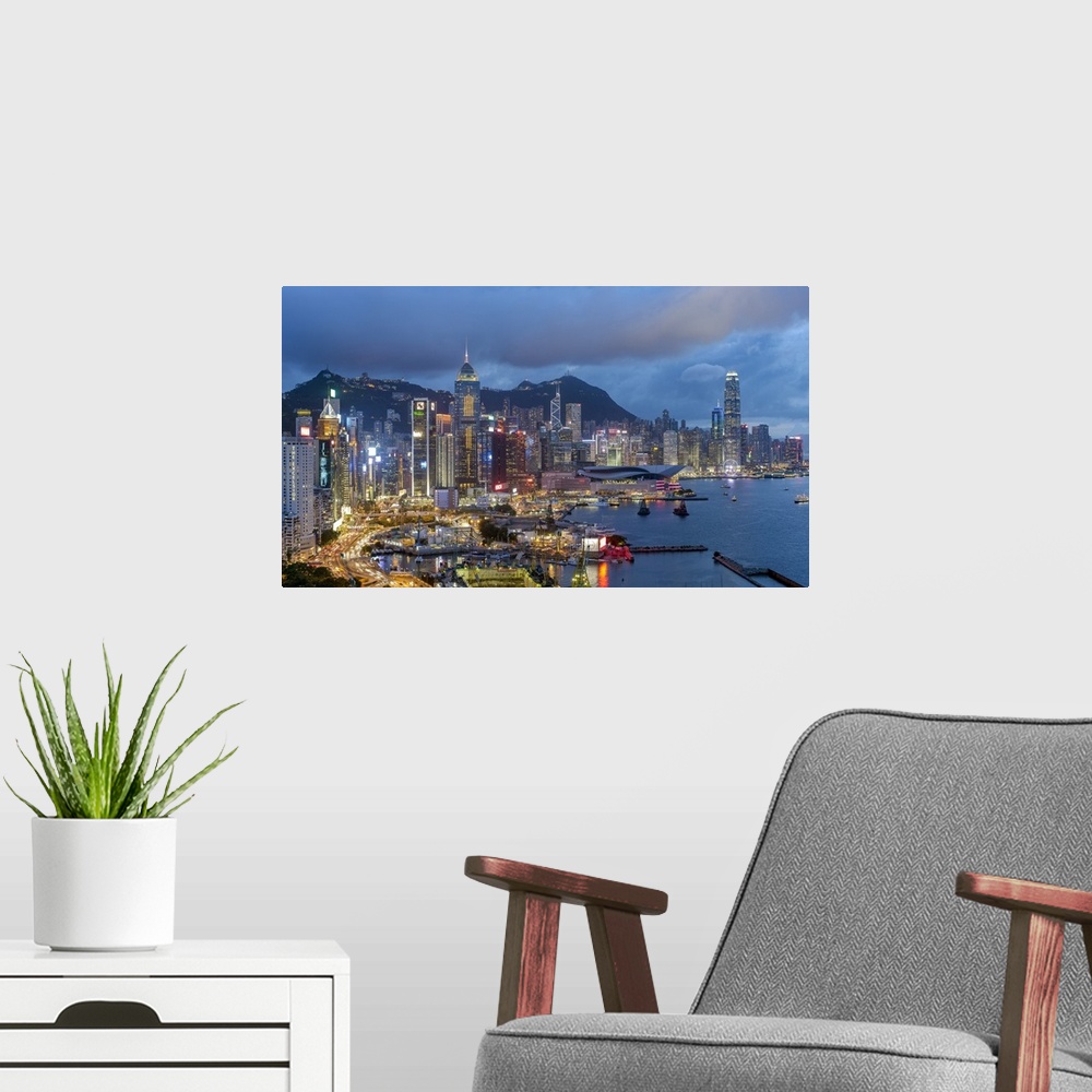 A modern room featuring Elevated view, Harbour and Central district of Hong Kong Island and Victoria Peak, Hong Kong, China