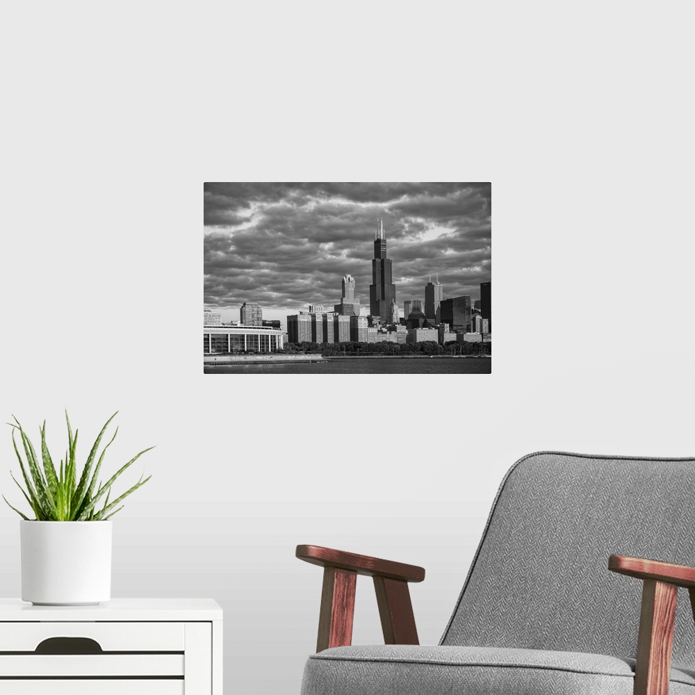 A modern room featuring USA, Illinois, Midwest, Cook County, Chicago, Shedd Aquarium and skyline.