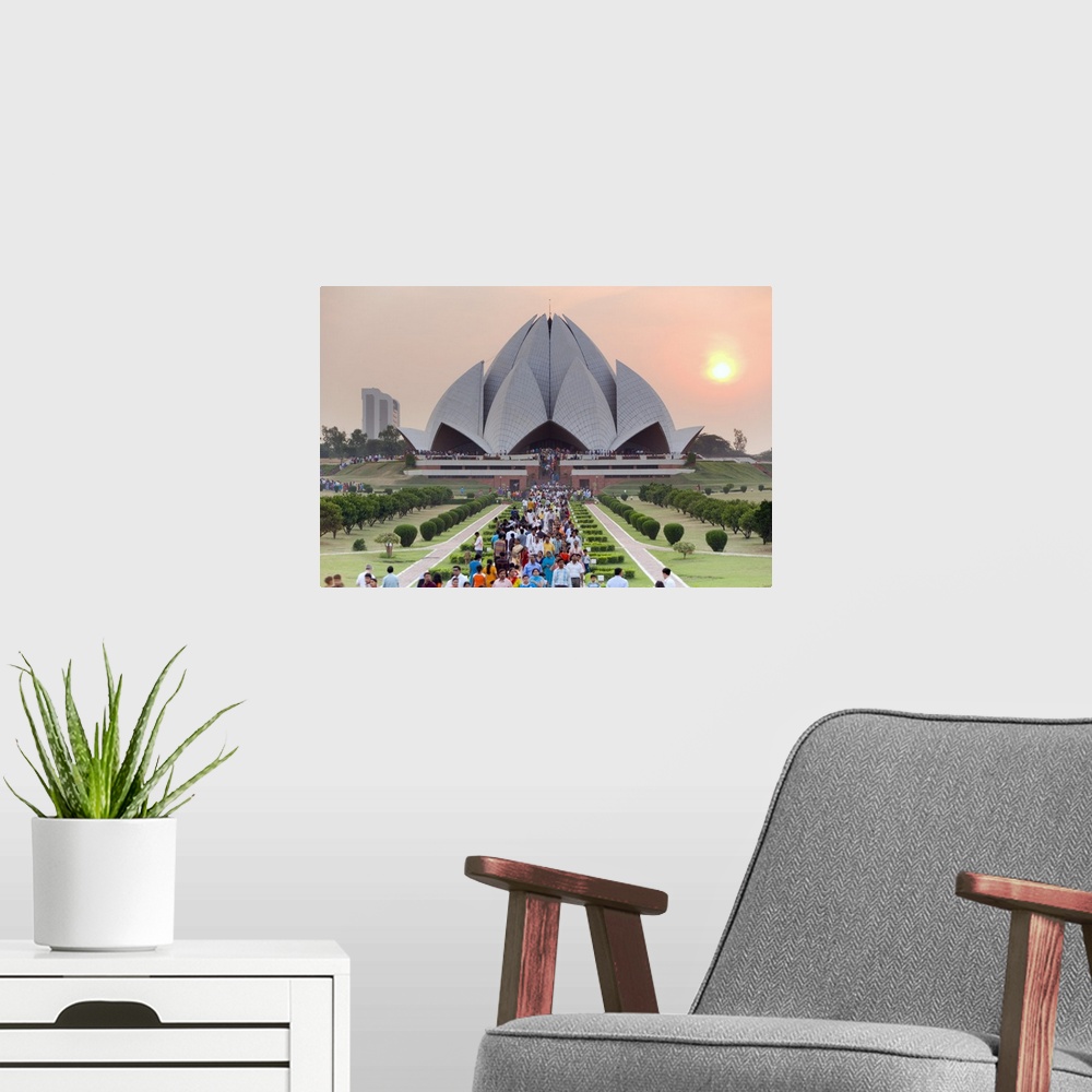 A modern room featuring India, Delhi, Lotus Temple, the Baha'i House of Worship, popularly known as the Lotus Temple.