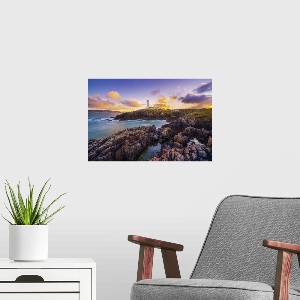 A modern room featuring Ireland, Co. Donegal, Fanad, Fanad lighthouse at dusk. County DOnegal, Donegal, Ireland.