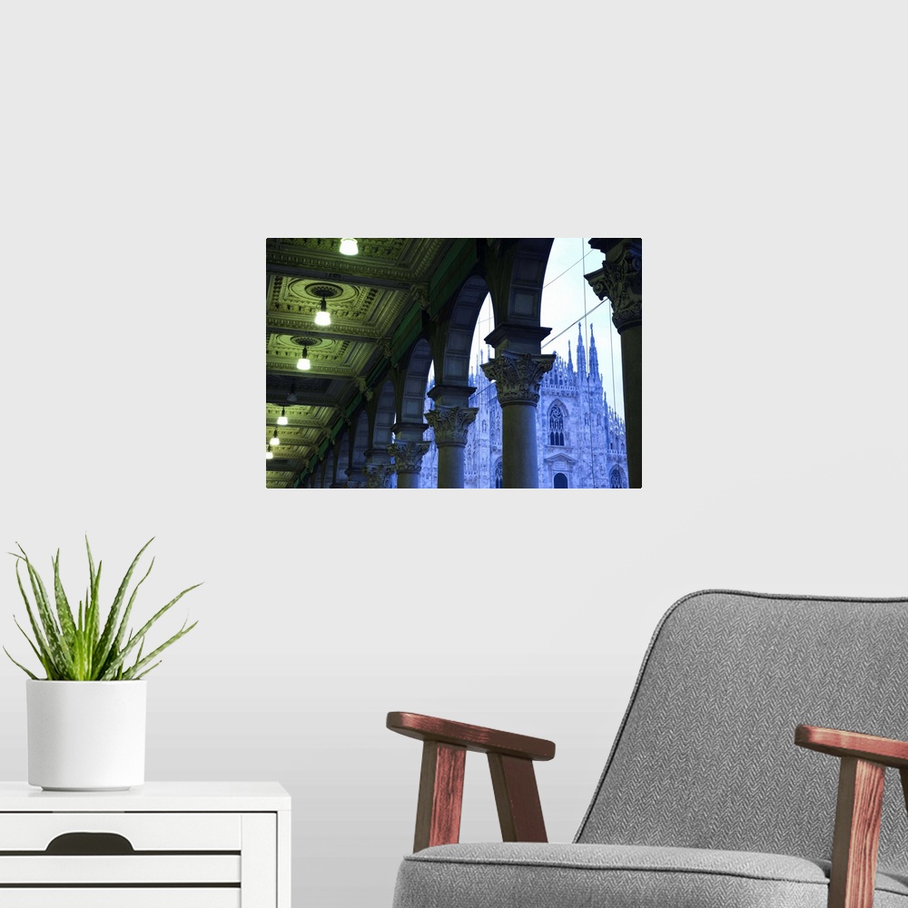 A modern room featuring Italy, Lombardy, Milan, Piazza del Duomo, Duomo, cathedral, dawn