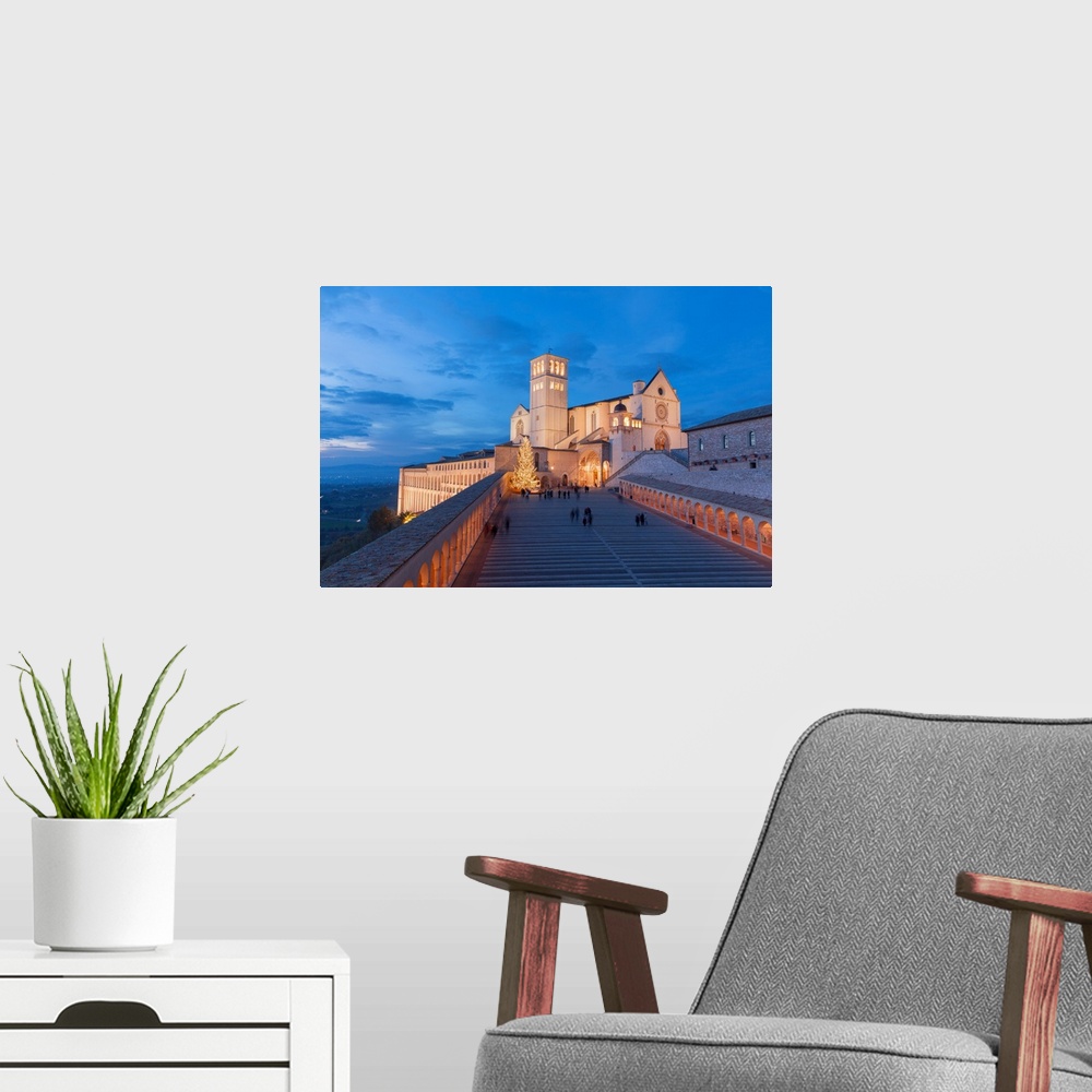 A modern room featuring Europe,Italy,Perugia distict,Assisi. The Basilica of St. Francis at dusk.