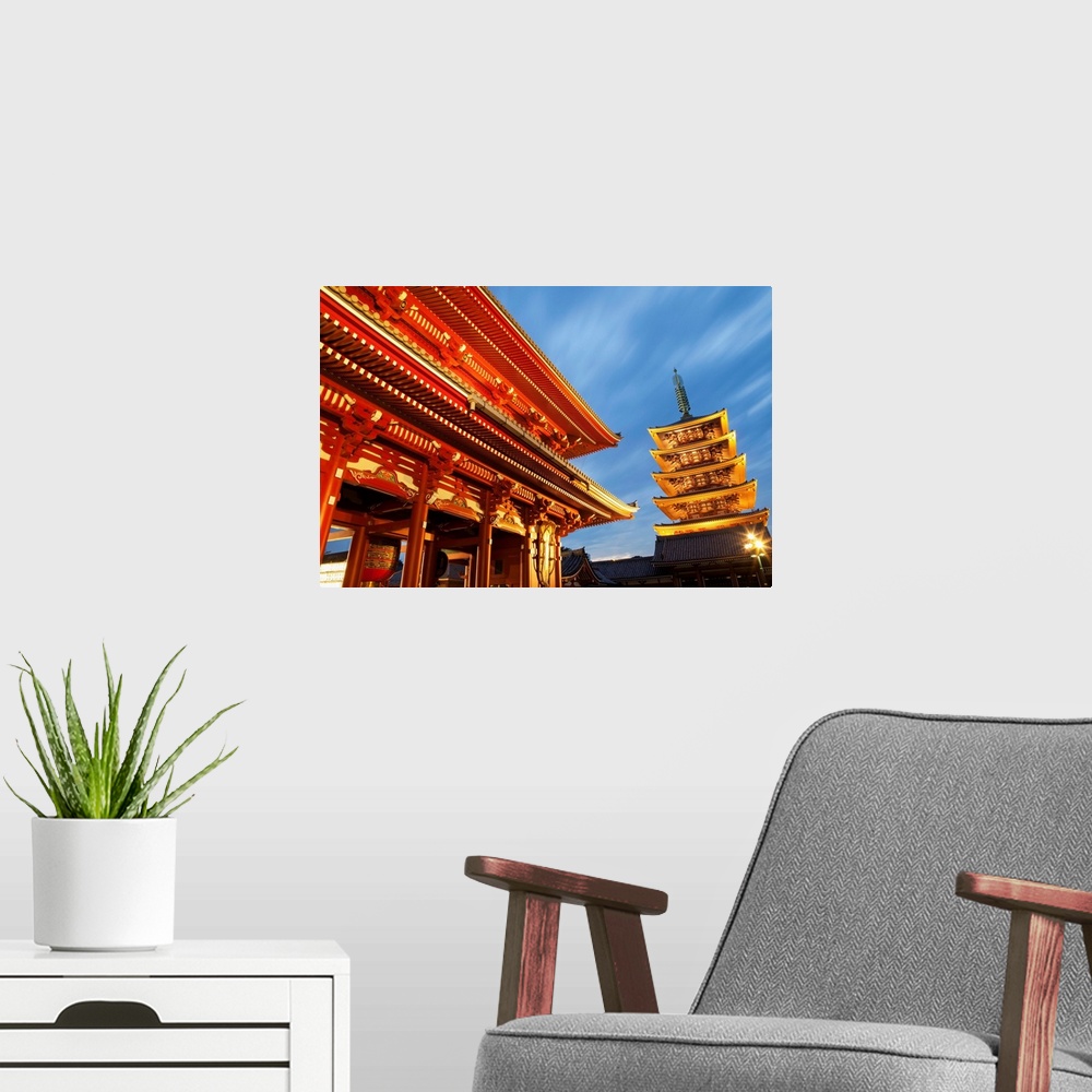 A modern room featuring Japan, Tokyo, Asakusa, Asakusa Kannon Temple, Hozomon Gate and Temple Pagoda