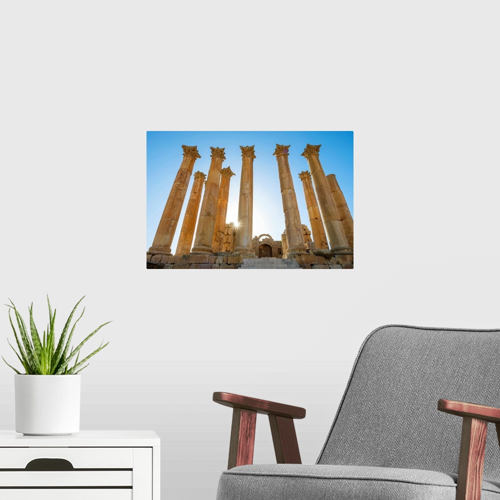 A modern room featuring Jordan, Jerash Governorate, Jerash, Columns In The Ancient Roman City Of Gerasa.