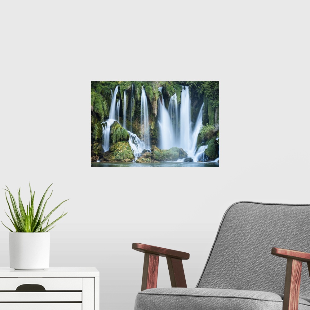 A modern room featuring Kravice Waterfalls, Bosnia