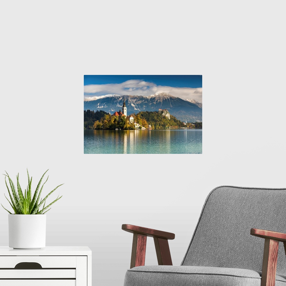 A modern room featuring Lake Bled With Assumption Of Mary's Pilgrimage Church, Slovenia, Europe
