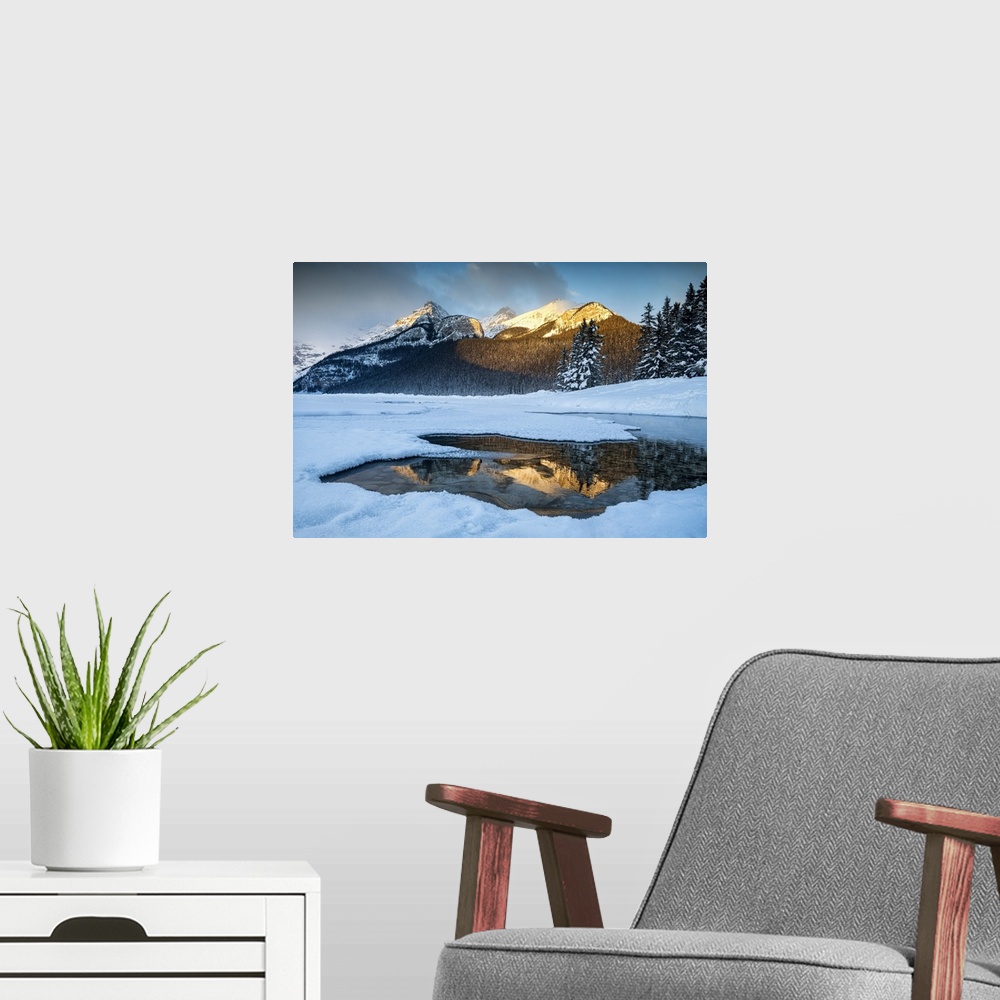 A modern room featuring Lake Louise Reflections in Winter, Alberta, Canada.
