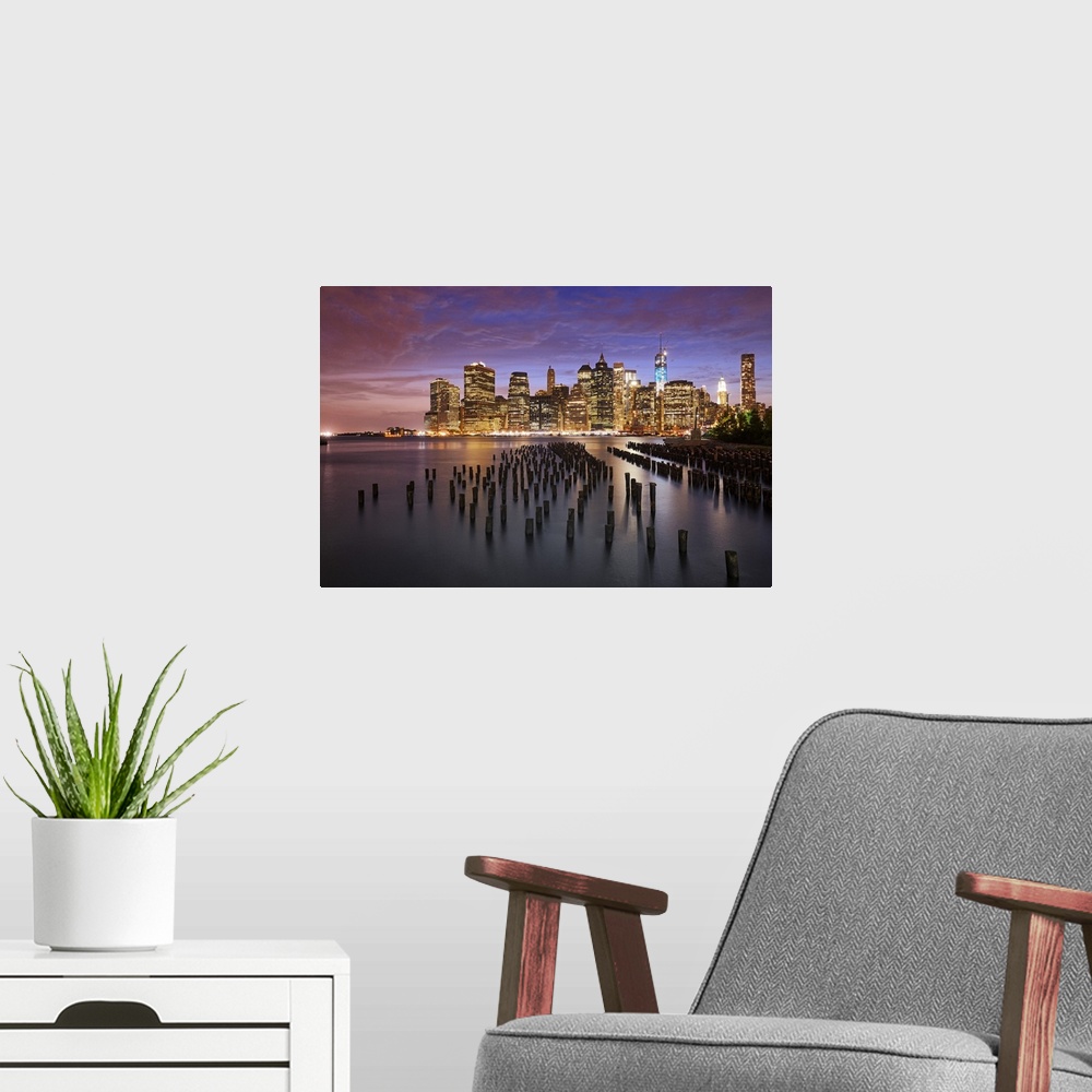 A modern room featuring Looking out from Brooklyn Park to Lower Manhatten, New York, USA