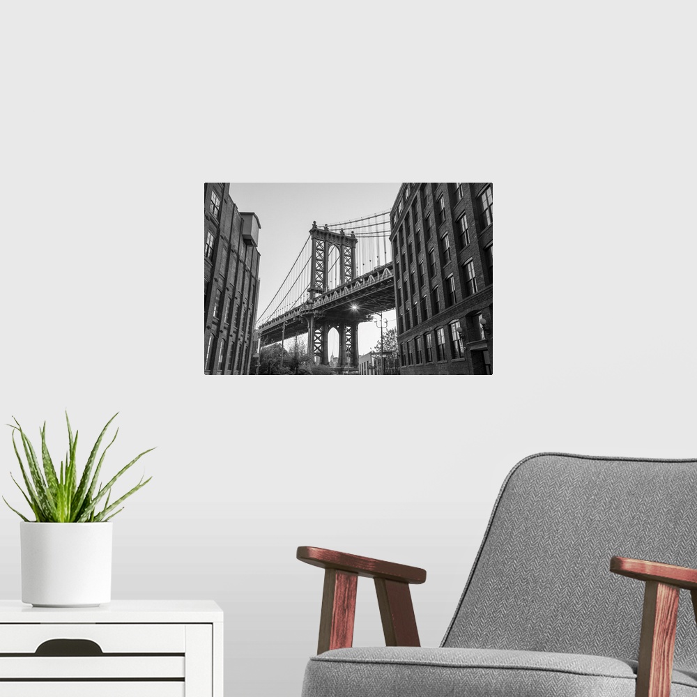 A modern room featuring Manhattan Bridge from DUMBO, Brooklyn, New York City, USA