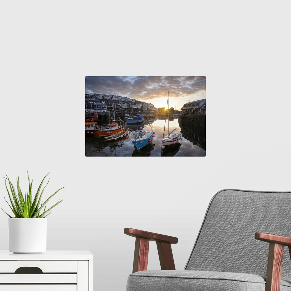 A modern room featuring Mevagissey harbour, Cornwall, England, UK