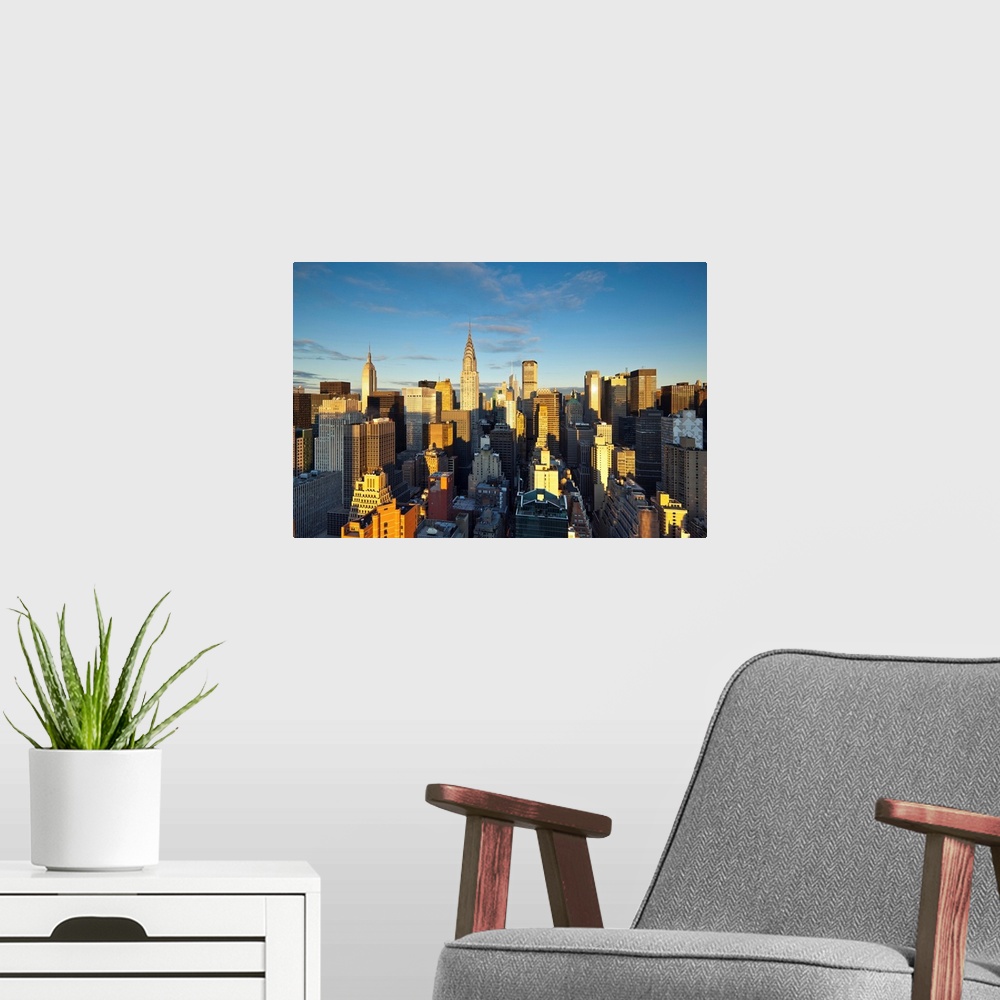 A modern room featuring Midtown skyline with Chrysler Building and Empire State Building, Manhattan, New York