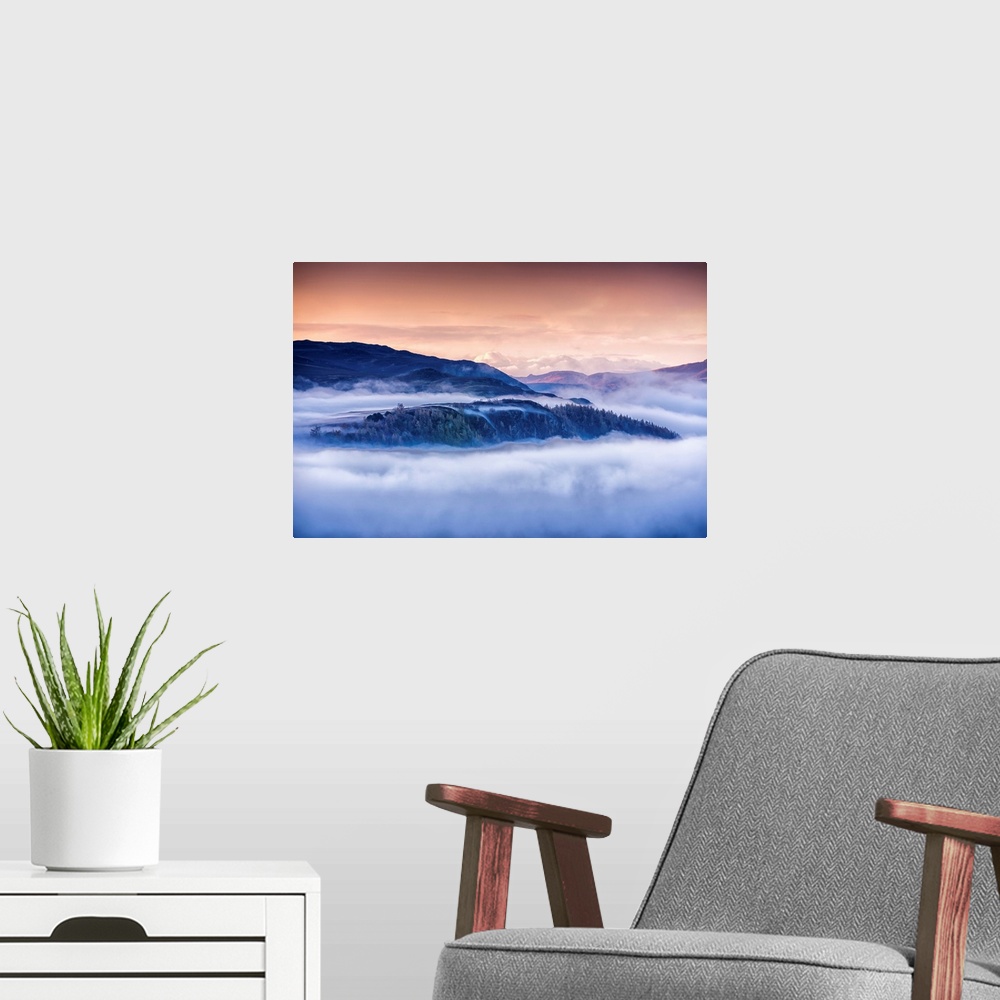 A modern room featuring Mist Around Grand Fell, Lake District National Park, Cumbria, England
