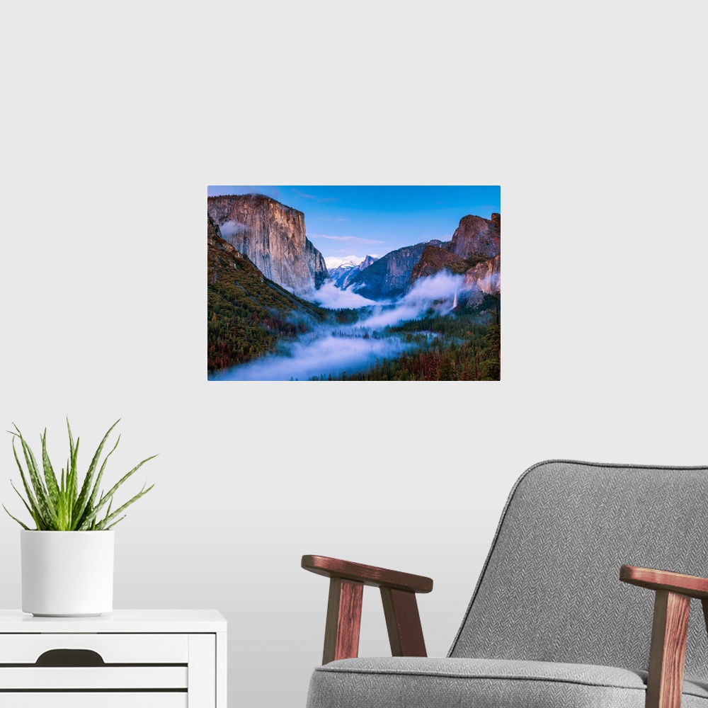 A modern room featuring Mist In Yosemite Valley From Tunnel View, Yosemite National Park, California, USA