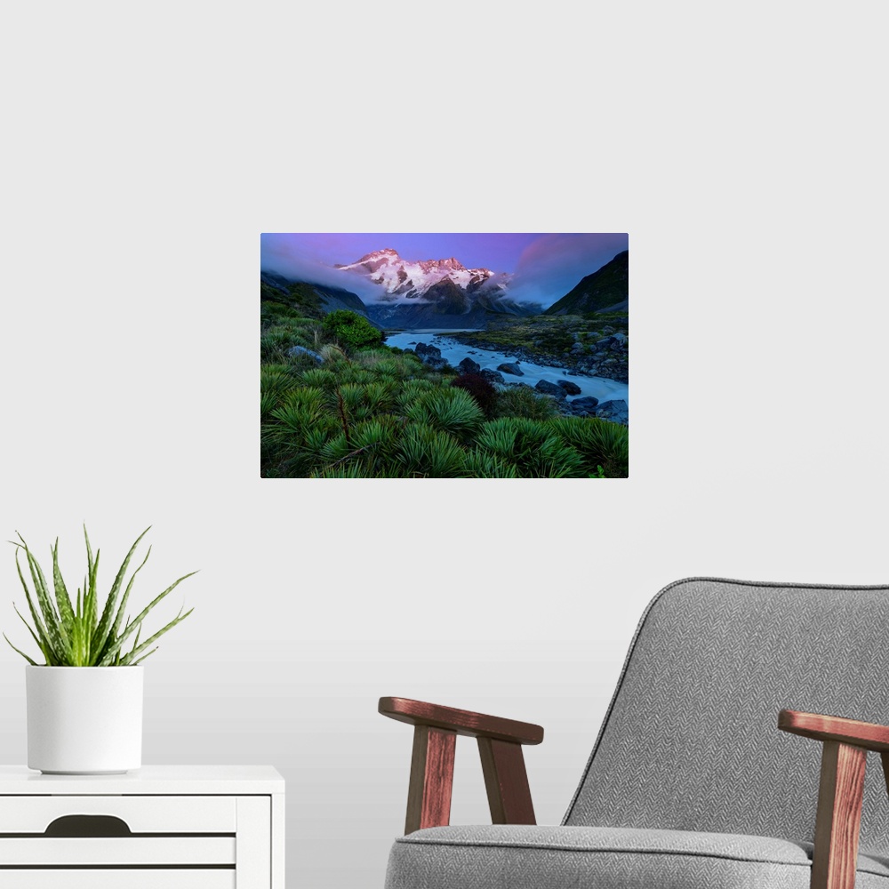 A modern room featuring Oceania, New Zealand, Aotearoa, South Island, Mount Cook National Park, Mount Sefton In The South...