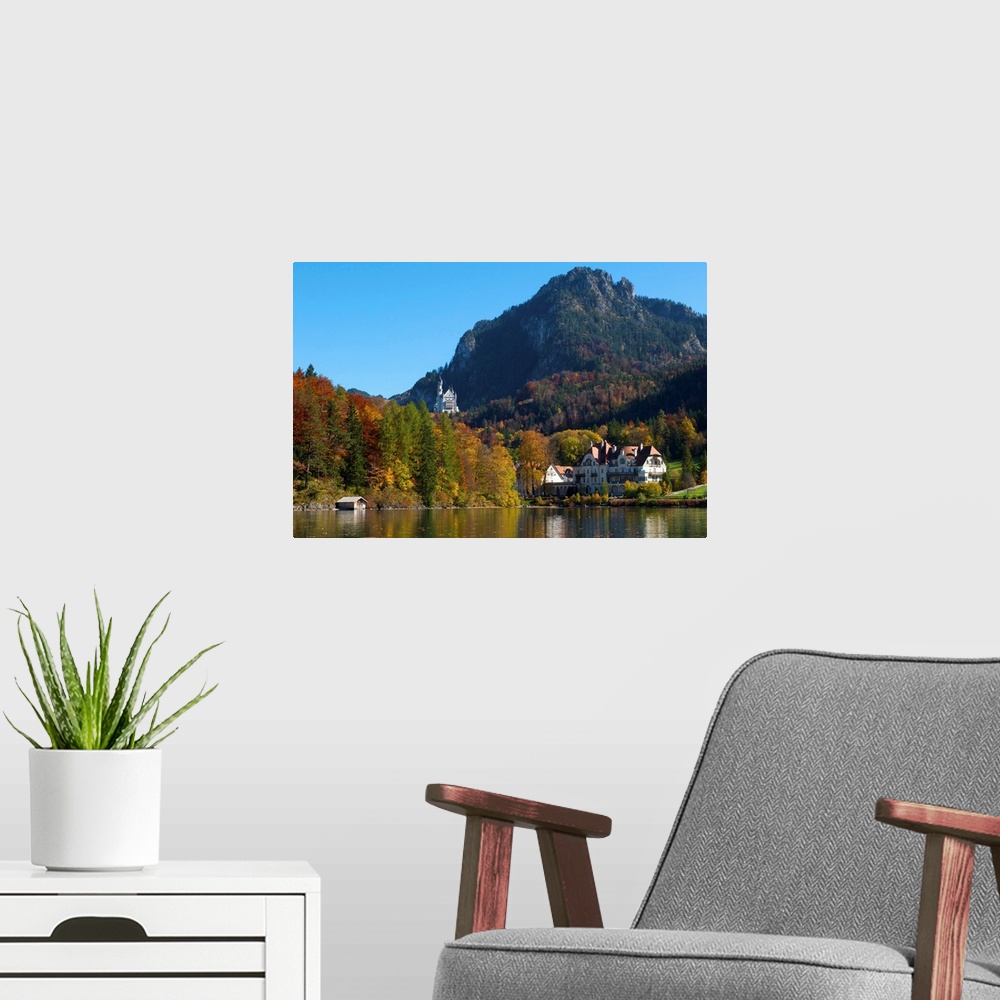 A modern room featuring Neuschwanstein Castle ans Lake Alpsee, Allgaeu, Bavaria, Germany