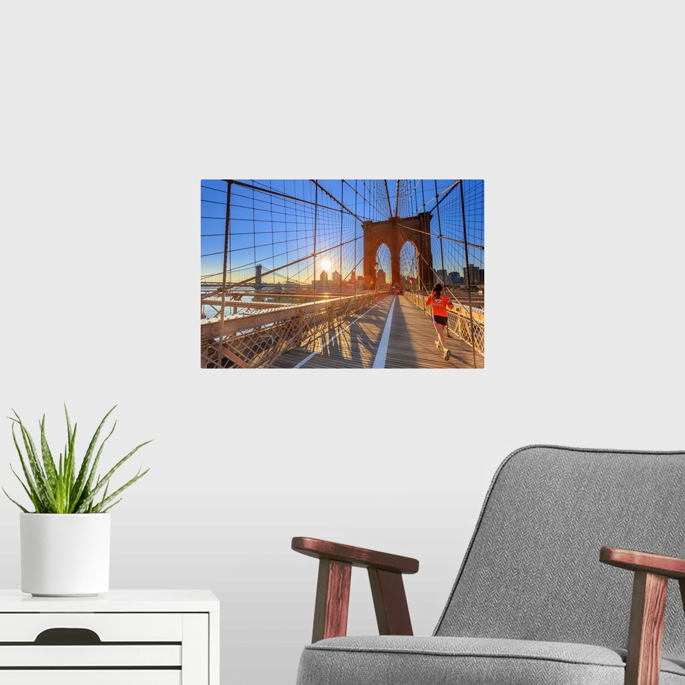 A modern room featuring USA, New York, New York City, Brooklyn Bridge.