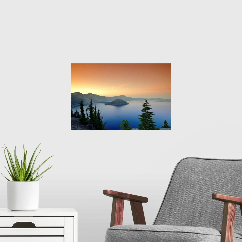 A modern room featuring USA, Oregon, Crater Lake National Park, Crater Lake and Wizard Island