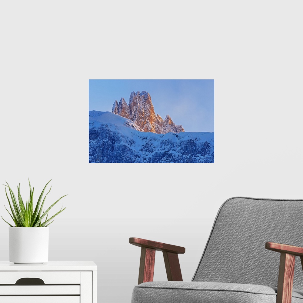 A modern room featuring Peak of the Canadian Rocky Mountains at sunset, Banff National Park, Alberta, Canada