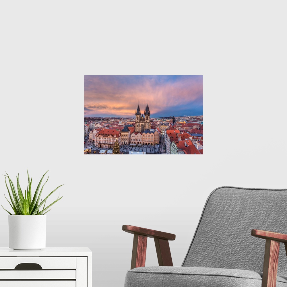 A modern room featuring Prague, Czech Republic The Church Of Saint Mary Of Tyn Photographed At Sunset