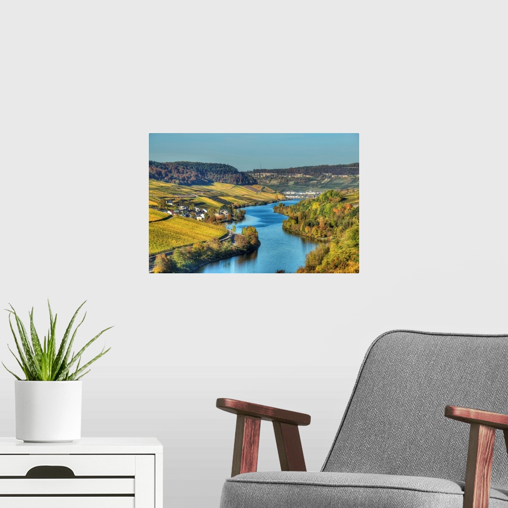 A modern room featuring River Mosel With Nittel At Fall, Rhineland-Palatinate, Germany