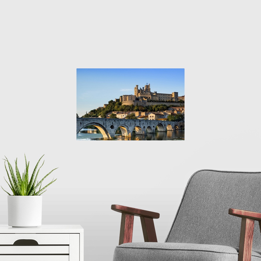 A modern room featuring Europe, France, Occitanie. Saint Nazaire church and the old bridge in the fortified town of Bezie...