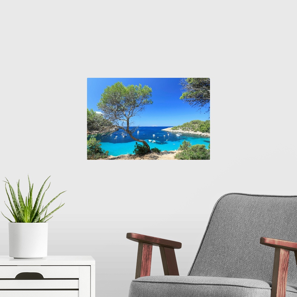 A modern room featuring Spain, Balearic Islands, Ibiza, Cala Salada Beach